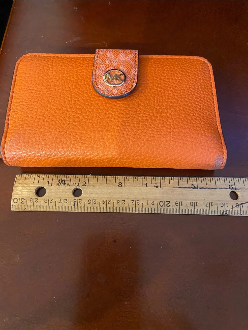 Michael Kors Orange Pebble Leather Snap Continental Wallet